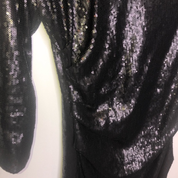Parker Black Sequin Mini Ruched Dress Large - Picture 3 of 8